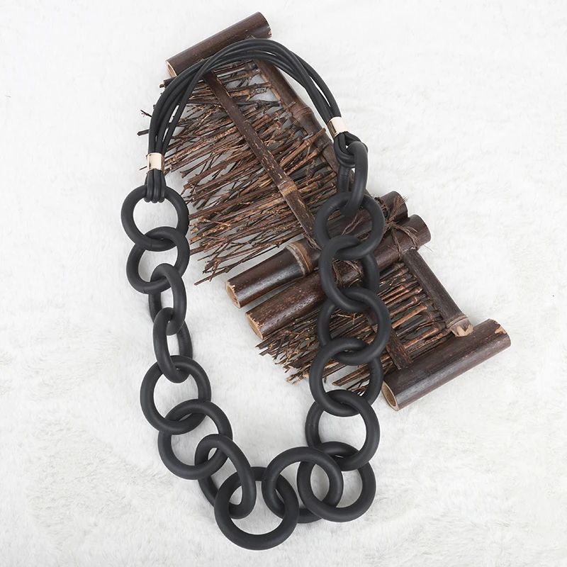 UKEBAY New Ethnic Style Black Circle Hollow Rubber Chain Hand-designed Gothic Punk Style Fashion Clothing Matching Necklace image 6
