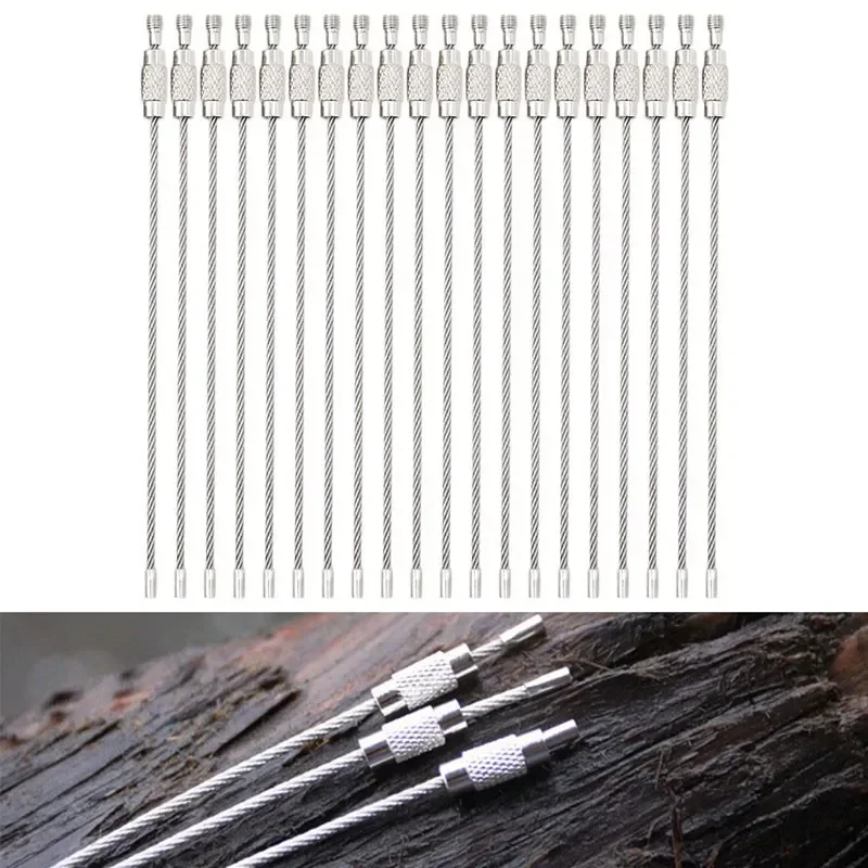 10 pcs EDC Hang Wire Chain Tag Screw Luggage Rope Keyring Loop Circle Bushcraft Kit Lock Gadget Ring Keychain Tool Steel Cable