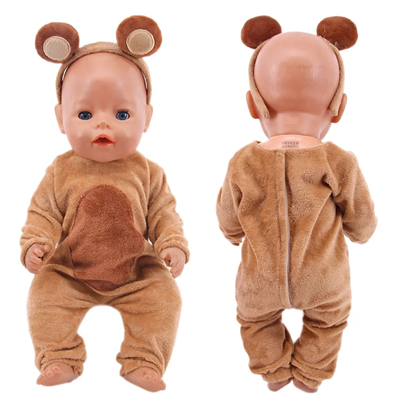 Zomer set met korte mouwen en dierenpatroon jumpsuit pyjama voor 43 cm babypop en 18 inch Amerikaanse popaccessoires, onze generatie cadeau