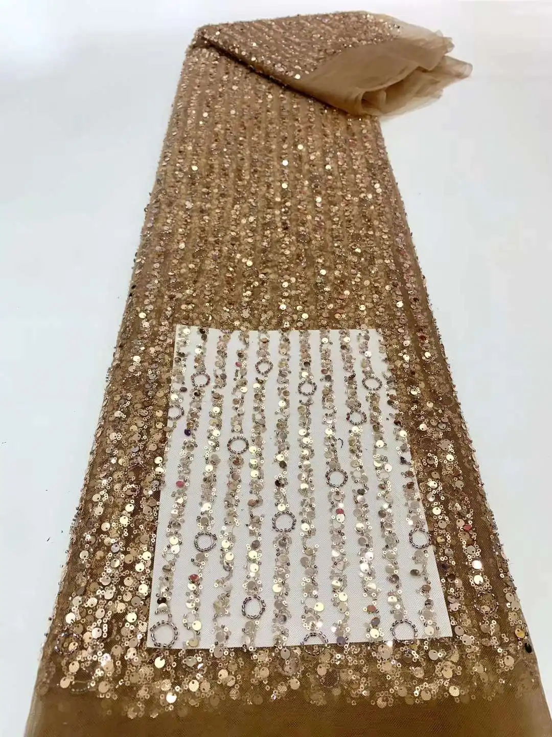 Nice Dress Design ,Beads Embroidery Beads tube French tulle net, African Golden Beads Fabric For Women's Party dresses .Weddings