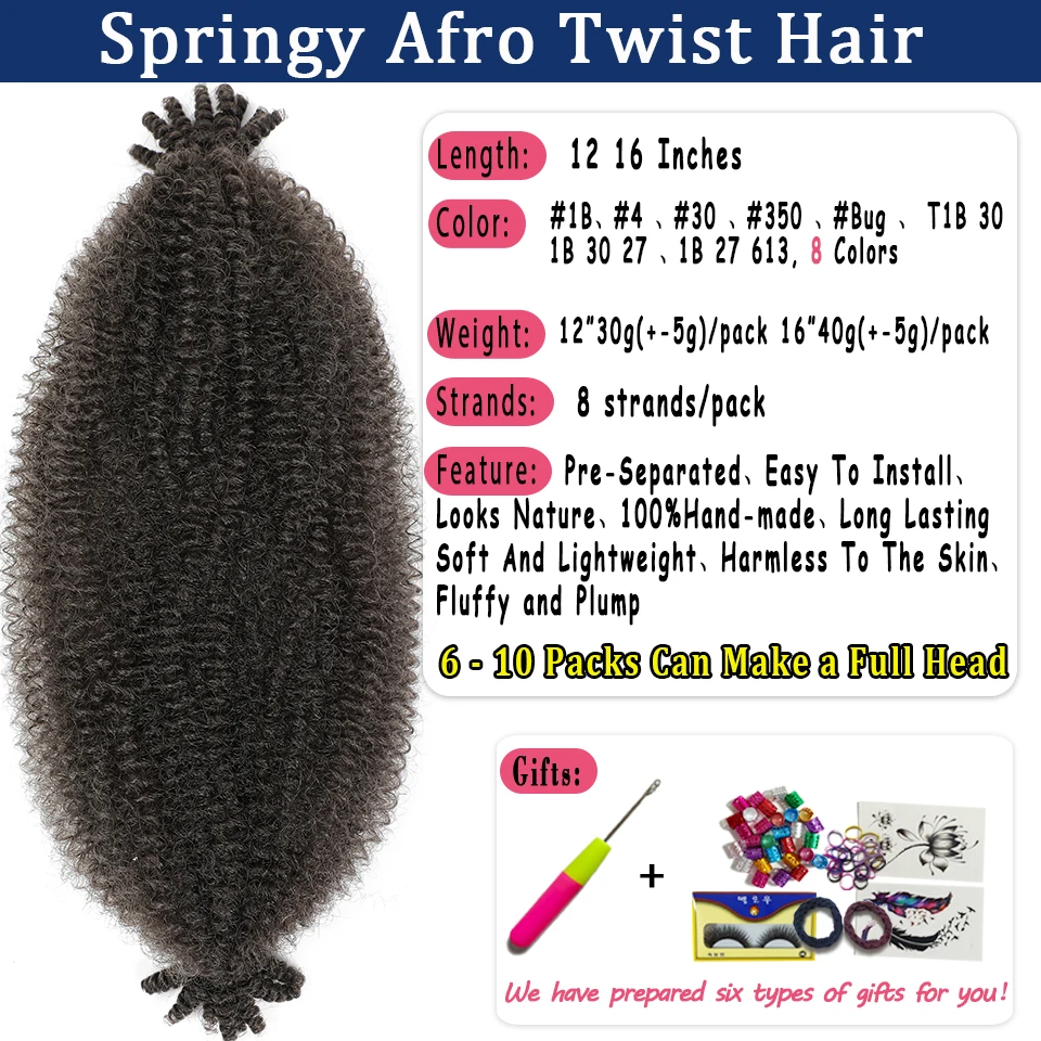 1-8 paquetes de cabello Afro Twist #4 30 350 12 16 pulgadas, Marley Twist elástico para trenzar, pre-separado, cabello kinky a granel para locs y crochet 2
