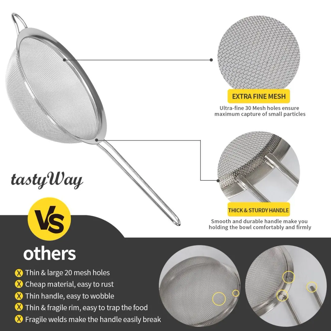 

3pcs（8/14/20cm） Stainless Steel Juice & Soya Milk Strainer Sieve Ultra Fine Mesh Oil Grid Fishing Dumplings Household Hotpot