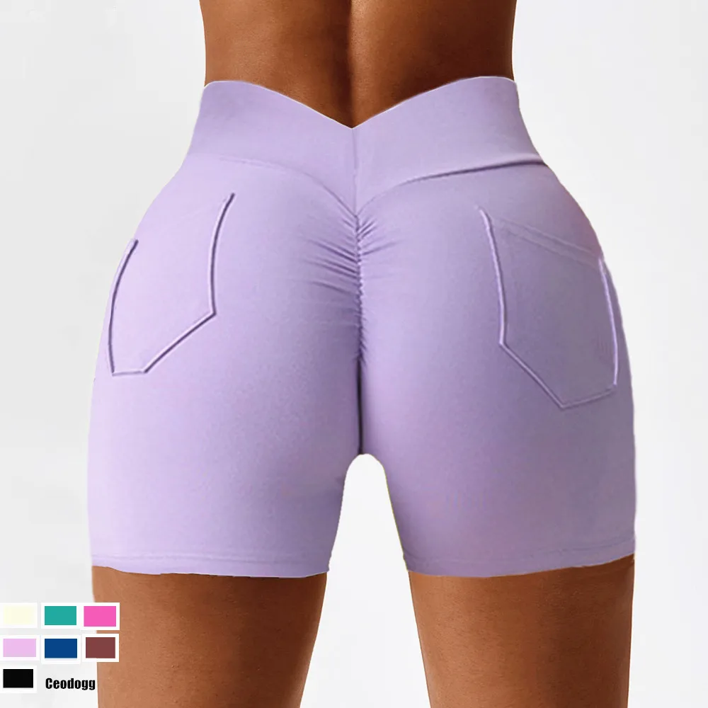 2025 1/2Pcs Pocket V Waist Nylon Scrunch Yoga Set Women Sport Legging Gym Squat Proof Fitness Pant Workout Shorts Active Suits