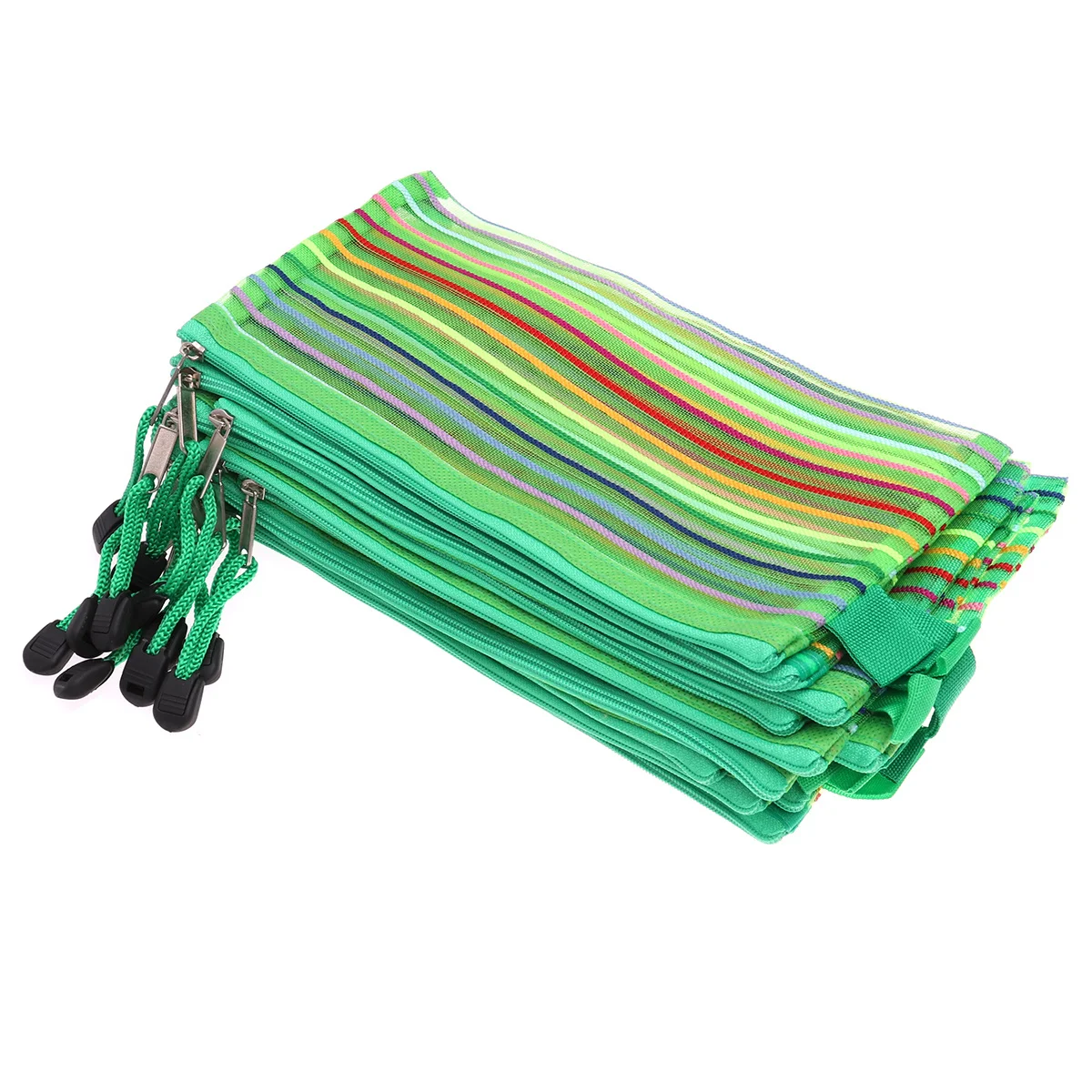 

12Pcs Nylon Mesh Pencil Case with Zipper for Cosmetics Office School Travel Accessories Rainbow Stripes Green Mesh Pencil Case