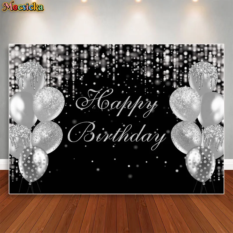 Mocsicka Woman Birthday Party Photo Background Glitter Tassel Balloons Happy Birthday Photography Backdrops Studio Custom Banner