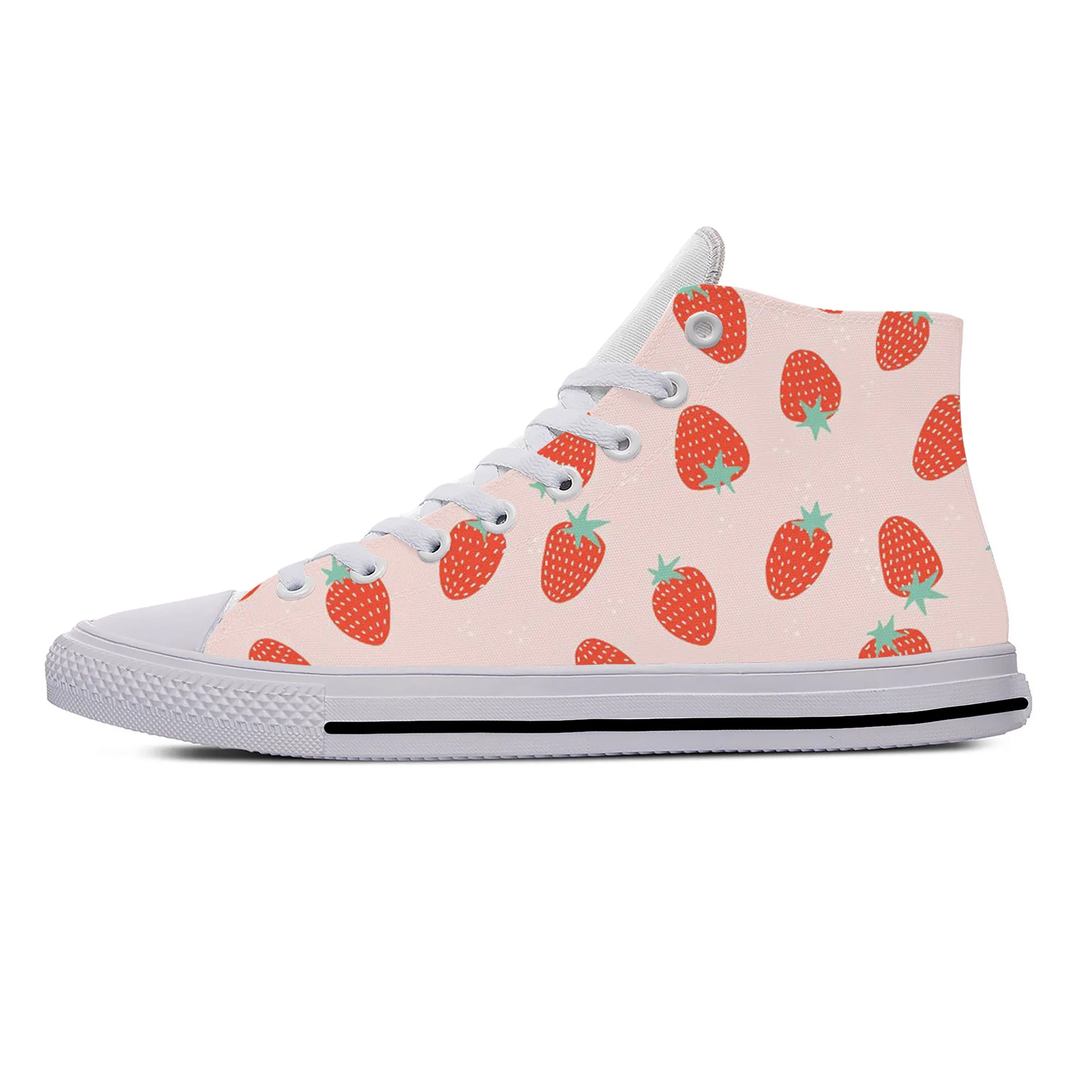 Strawberry Fruit Anime Cartoon Pattern Aesthetic Casual Cloth Shoes High Top Lightweight Breathable 3D Print Men Women Sneakers