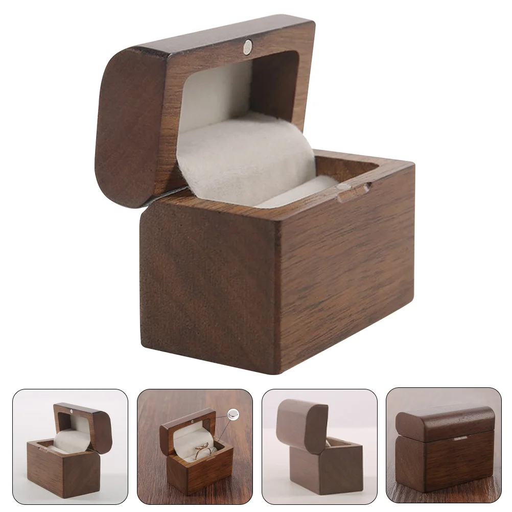 

Wooden Ring Box With Light Durable Engagement Ring Case For Wedding Anniversary Valentine Gift Small Proposal Box For Her