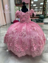 Customized Pink Flower Girl Dresses For Wedding Luxury Puffy Tulle Applique Kids With Bow Birthday Party First Communion Gown