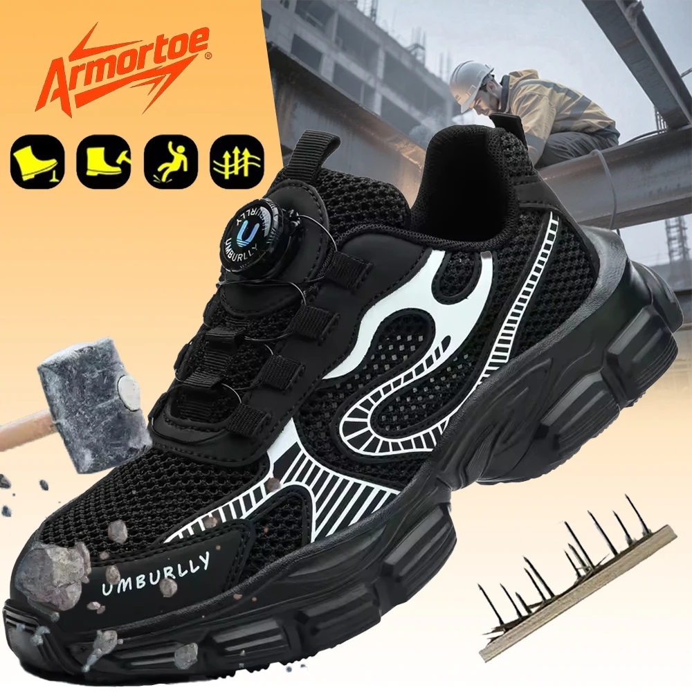

ArmorToe Technology Rotary Buckle Steel Head Anti-smash Safety Shoes Comfortable Wear Sports Shoes Work Shoes #Armor2758