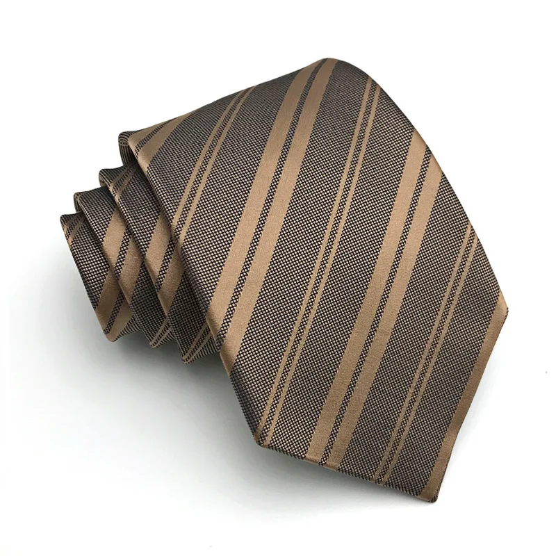 Tie men's formal business khaki champagne coffee striped professional shirt collar TIE hand printed 8CM wide