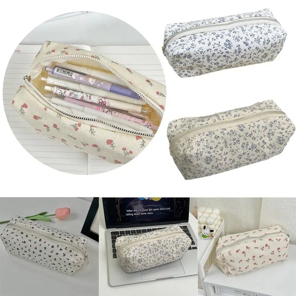 Large Capacity Pencil Case INS Floral Pen Bag Student Cartoon Cute Stationery Bag Multifunctional Stationery Organizer