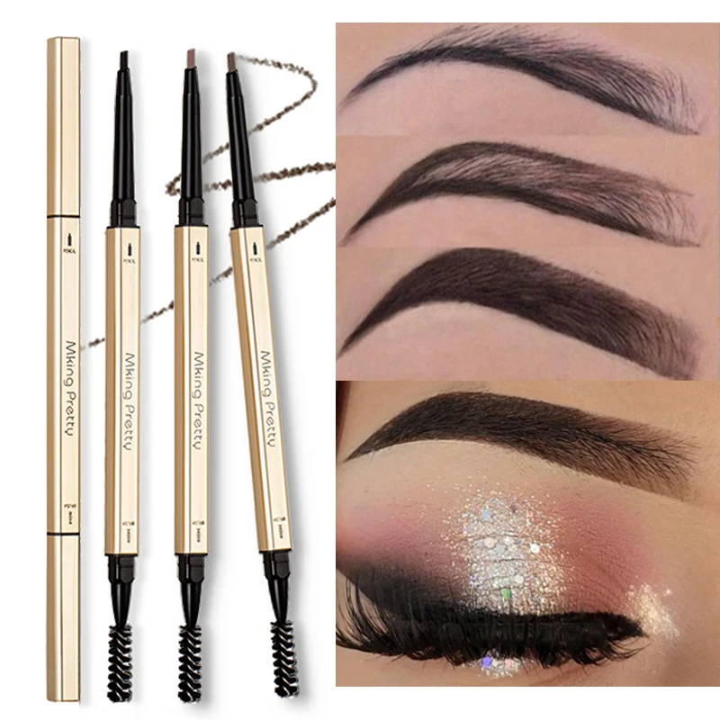 5 Colors Double Head Eyebrow Pencil Long Lasting Waterproof Ultra-thin Eye Brow Pen Black Gray Brown Color Cosmetic Makeup Tools