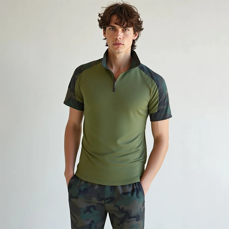 

Summer Thin Casual Set Fashion Stand Collar Breathable Loose Top Camouflage Casual Pants Polyester Fiber Long Sleeve Men's Suit