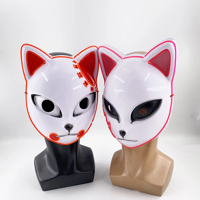 Glowing Fox Masks Masquerade Party Cosplay Prop Cosplay Fox Masks Sabito Mask Japanese Mask LED Light Up Demon Slayer Mask