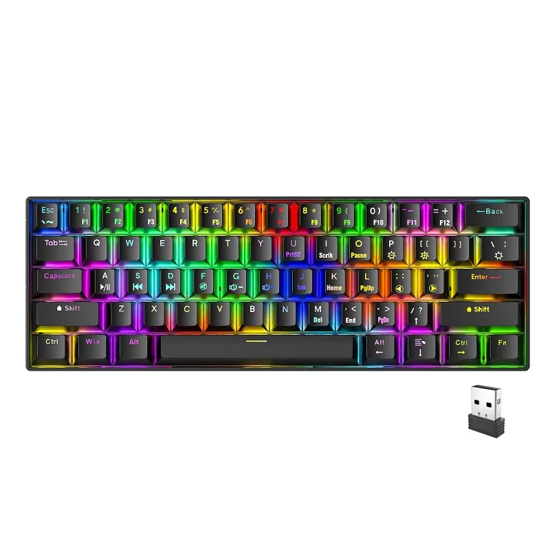 

Tri-Mode Brown Switch Gaming Keyboard 61 Keys 60 Percent Wireless Mechanical Keyboard for PC Gamer Laptop Computer