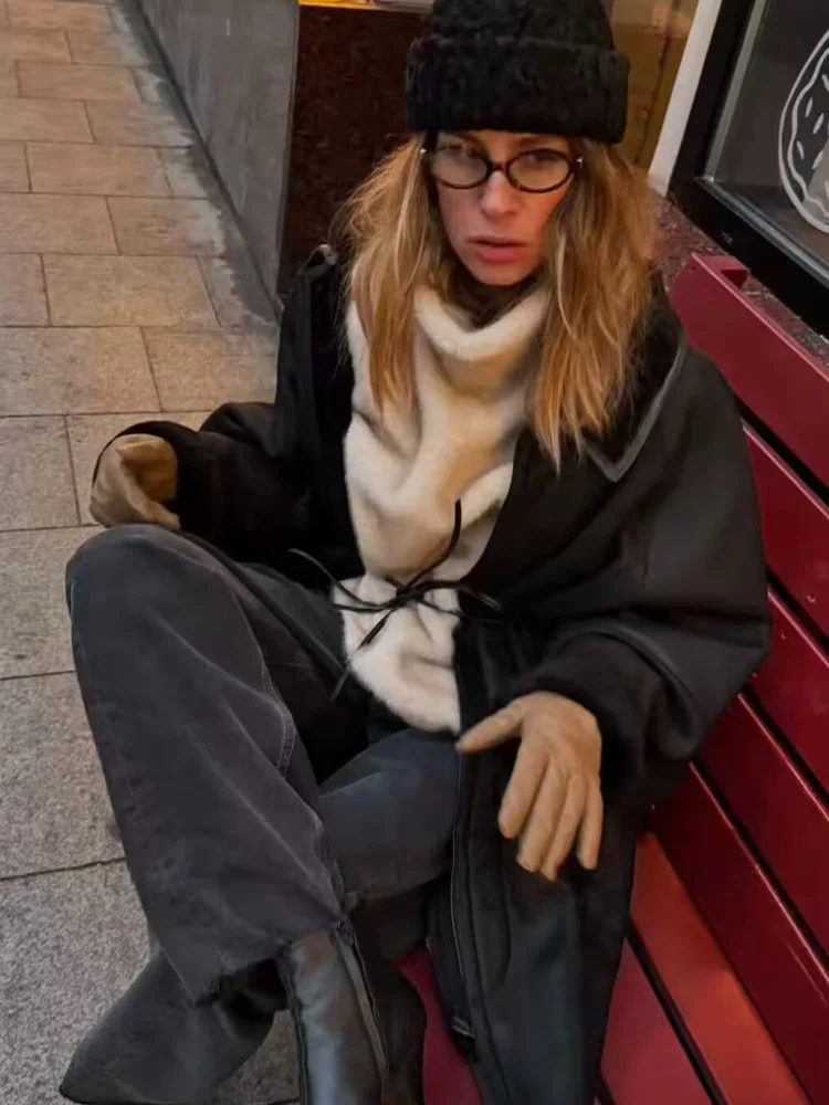 HH المرأة الدافئة عادية أكمام عالية الرقبة سترة الرجعية فو الفراء تأثير شال قصير الشتاء النساء موضة 3-اللون الصلبة شال