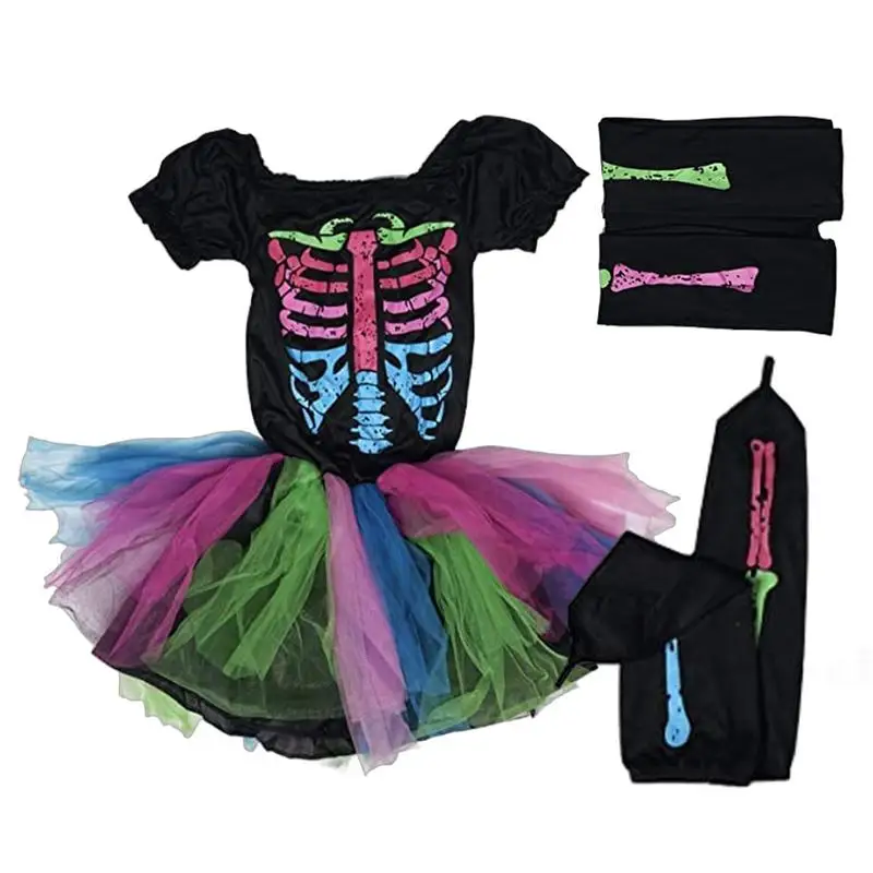 2024 New Arrival Rainbow Skeleton Girl Costume Toddler Funky Punky Bone Costume Carnival Purim Halloween Costume For Kids