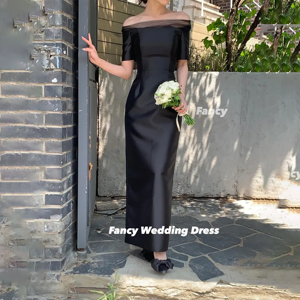 

Fancy Simple Off Shoulder Wedding Dress Korea Photo Shoot Mermaid Soft Satin Prom Gown Half Sleeve Evening Dresses Customized