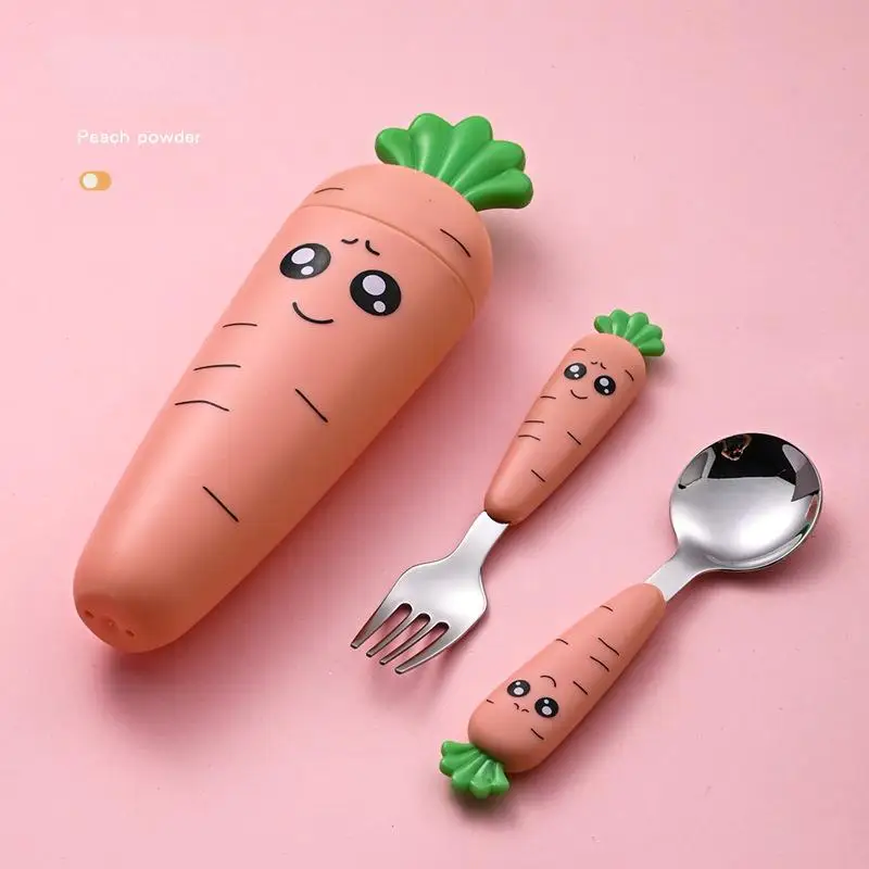 Creative Cartoon Carrot Tableware Set Stainless Steel Children\'s Fruit Food Supplement Fork Spoon Short Handle Tableware