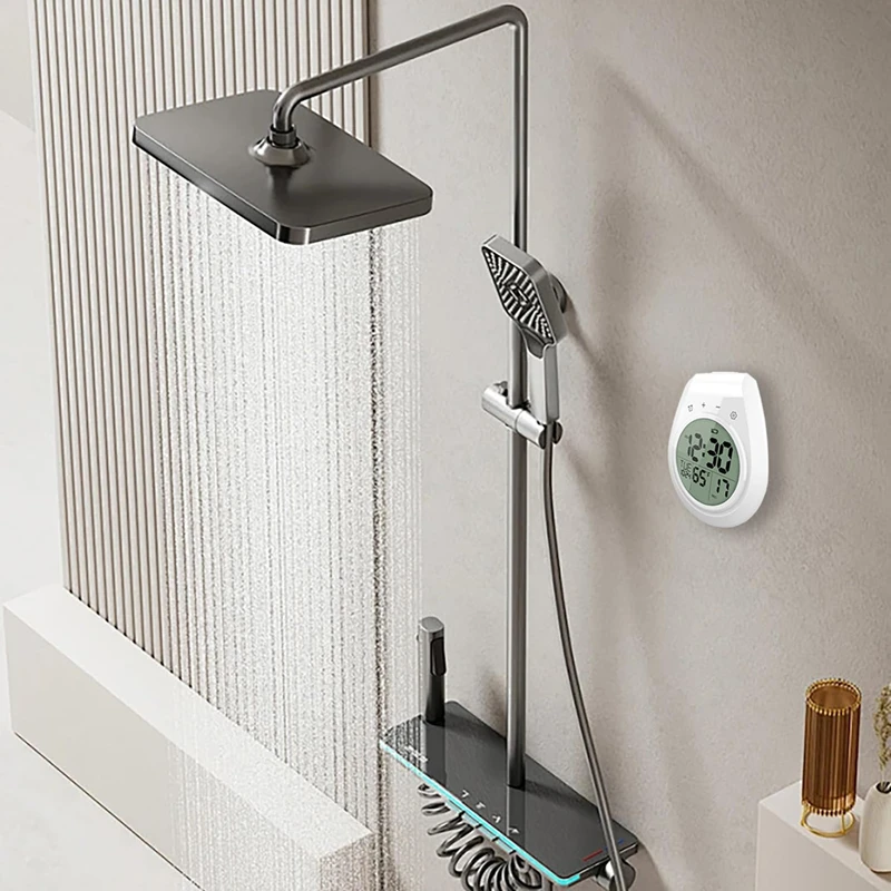 Non Perforated Waterproof Bathroom Wall Mounted Clock Kitchen Timing Alarm Clock With Suction Cup Lcd Anti Fog Suction Cup Clock