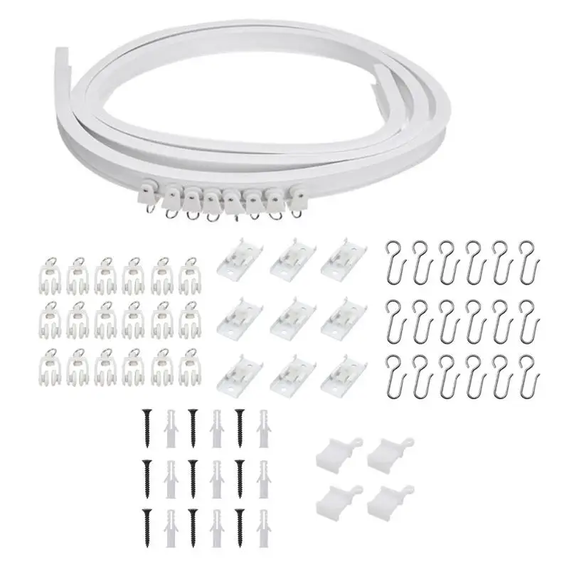 

Flexible Ceiling Curtain Track Set 3Meter White Window Rails with Rollers and Metal Hook for Room Dividers and Drapes