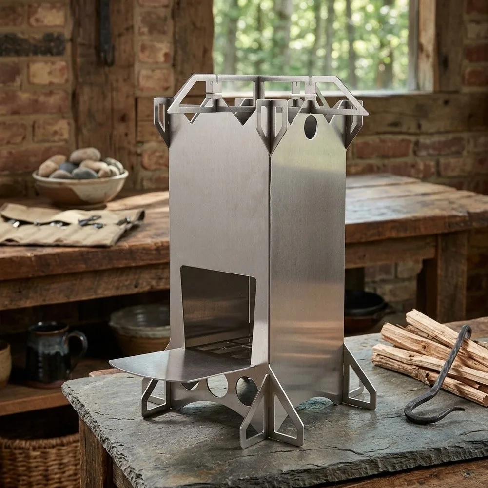 Backpacking Wood Burning Stove Portable Compact Design Fits in Backpack Includes Canvas Bag 24x18cm Stainless Steel Build
