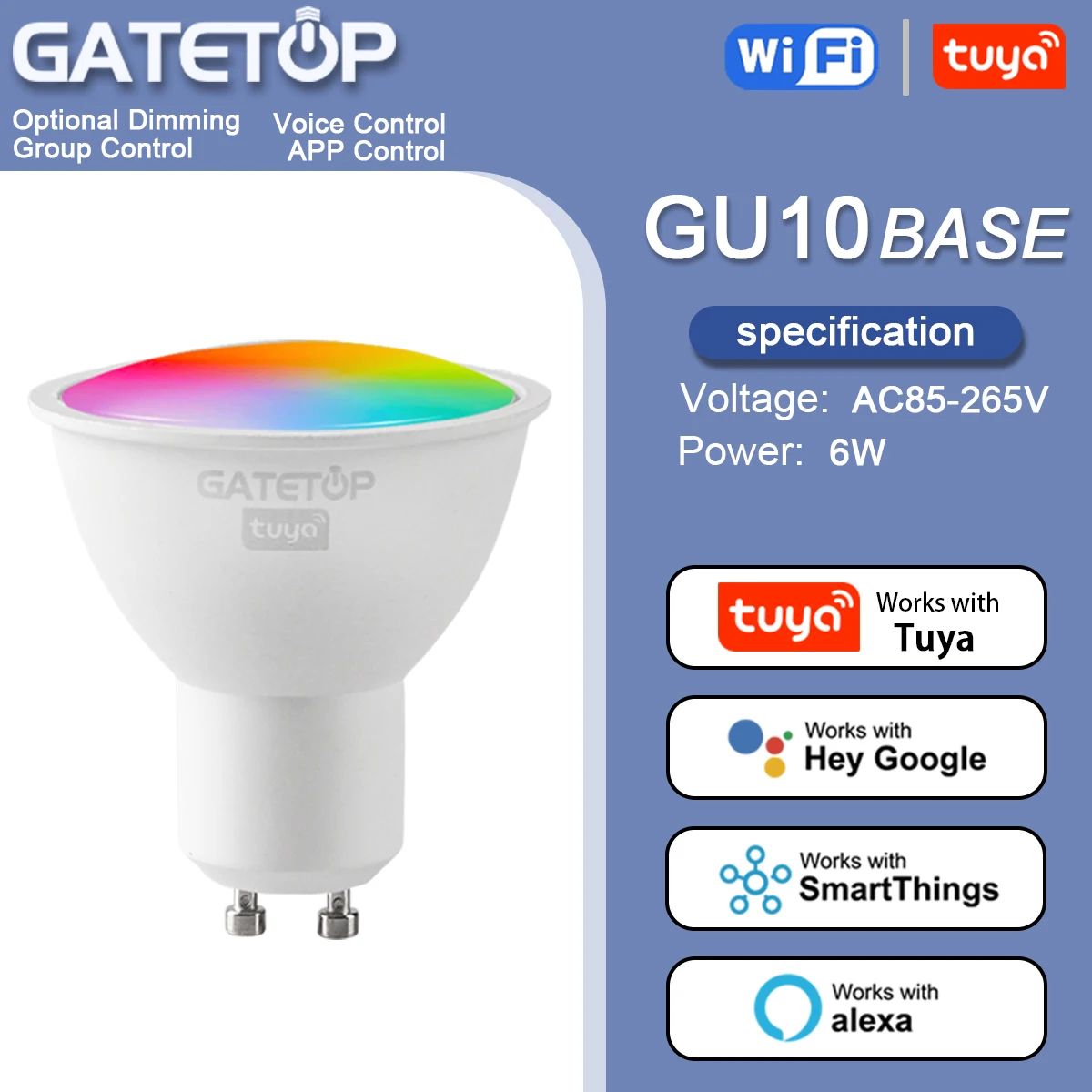 

Tuya Rgb Bulb Smart GU10 Light Dimmable Wifi Led Magic Lamp AC 110V 85V-265V Work With Alexa Google Home