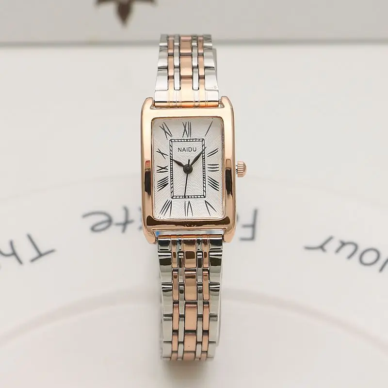 Women Quartz Watch Luxury Fashion Square Sliver Case Band Roman Numerals Dial Female Watches Niche New Ladies Dress Wristwatch