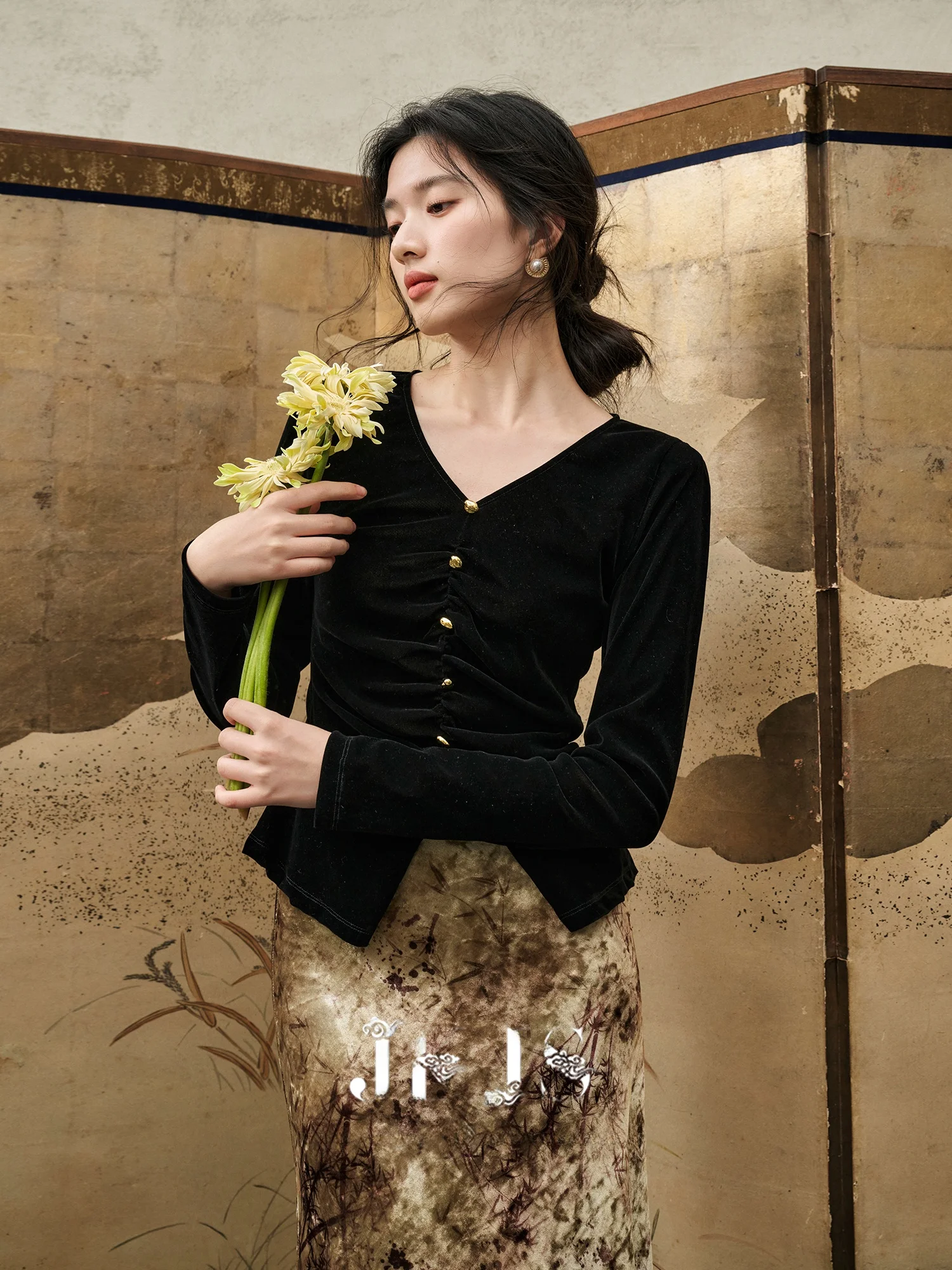 

Ele Bla Swan Elastic Velvet irt Jaet New Chinese Sle Women's High-End Lightweight Luxury Anti-Aging Faionable