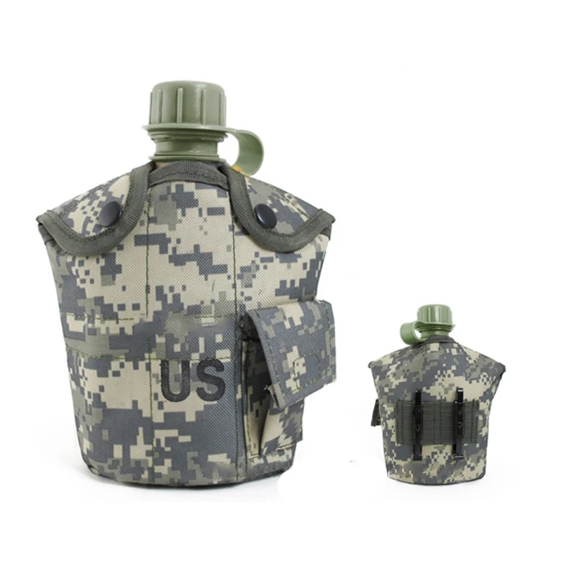 1L Camping Water Bottle Stainless SteelMilitary Camouflage Pouch Aluminum Alloy Water Bottle Cup Hiking Climbing Accessories