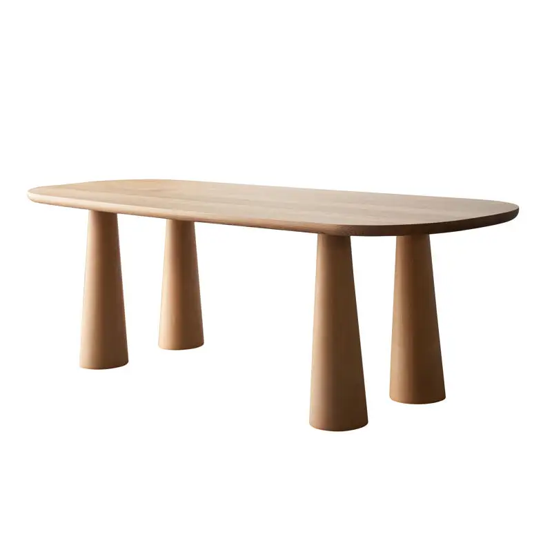 

Nordic Cream Style Wooden Dining Table White Wax Wood Modern Simple Oval Desk