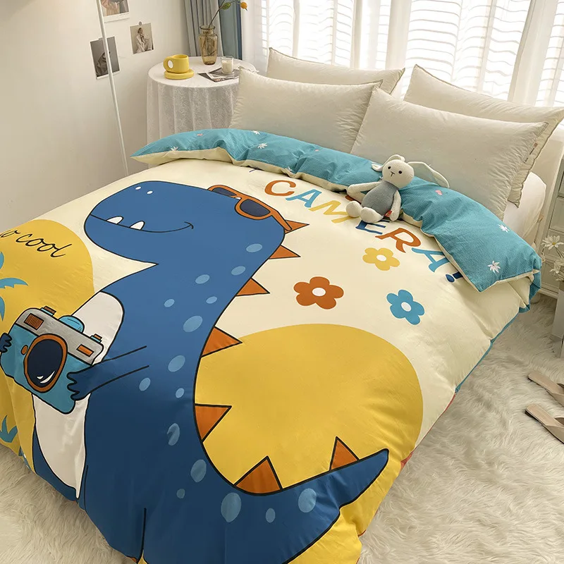 1Pcs Cartoon Dinosaur Duvet Cover 100% Cotton Skin-friendly Breathable Zipper Quilt Cover for Kids Boys Girls Bedroom Decor