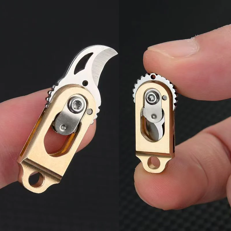Hohe Härte 7cr Stahl Klappmesser Messing Outdoor EDC Camping Taktik Selbstverteidigung Werkzeug Obst Messer Box Offenes Taschenmesser