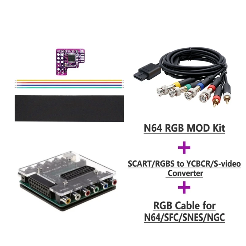 

N64 RGB MOD+SCART/RGBS To YCBCR/S Video Converter+RGB Cable For N64 NTSC Consoles RGB Module For Nintendo 64 NTSC Purple