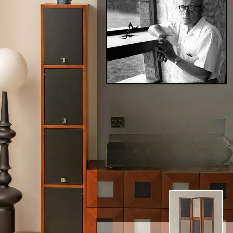 خزانة جانبية ضيقة جدًا، غرفة المعيشة، خشب متين، تخزين أرضية