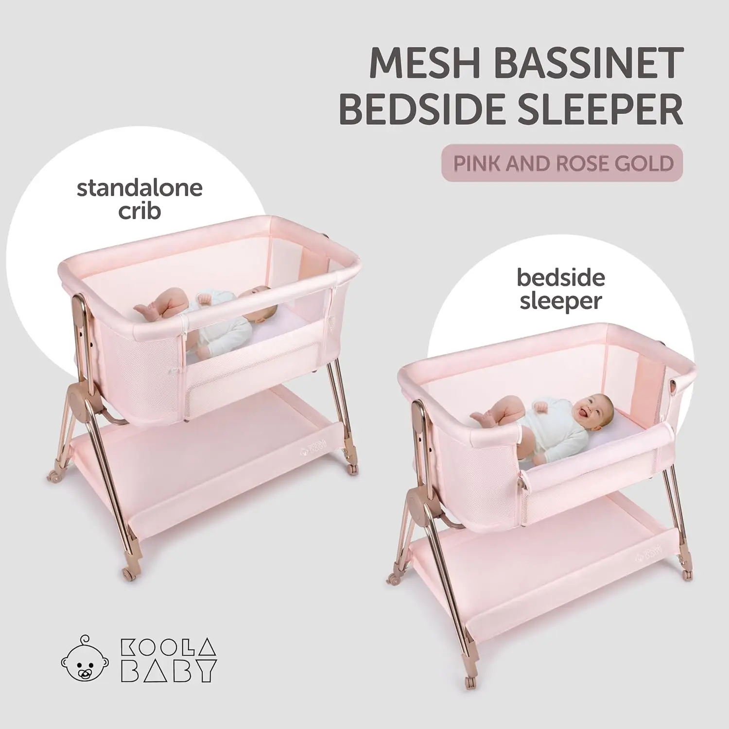 Bedside Sleeper - Bassinet & Bedside Crib with Height Adjustment & Wheels - Can Be Placed Next to Bed - Attaches to Parents Bed