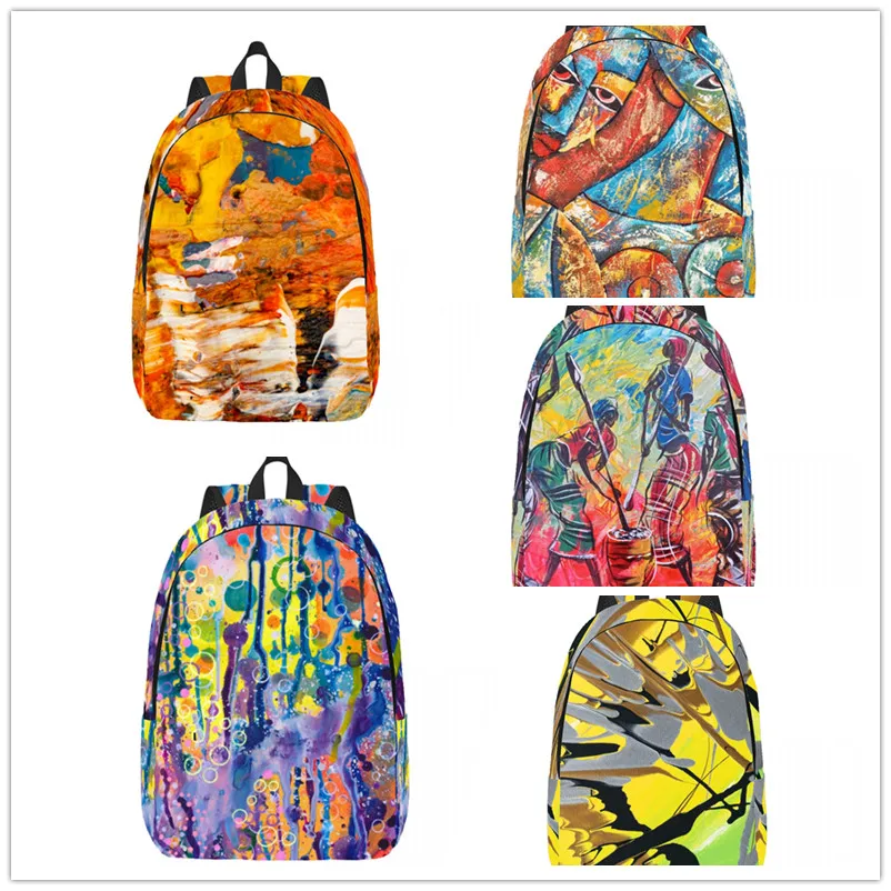 

African Oil Painting National Style Backpack Casual Lightweight Laptop Backpack Men Women Travel Bag Outdoor Canvas Daypack