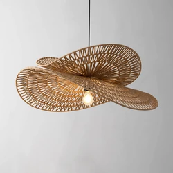 Vintage Rattan Hemp Rope Handmade Chandelier for Living Dining Room Tea Bedroom Study Pendant Light Indoor Home Decor LED Lamp