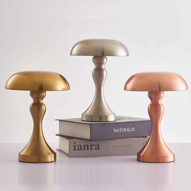 

LED Table Lamp Metal Mushroom Rechargeable Desktop Night Lights Triple Hue Lighting Stepless Dimming Touch Switch Bedside Lamp