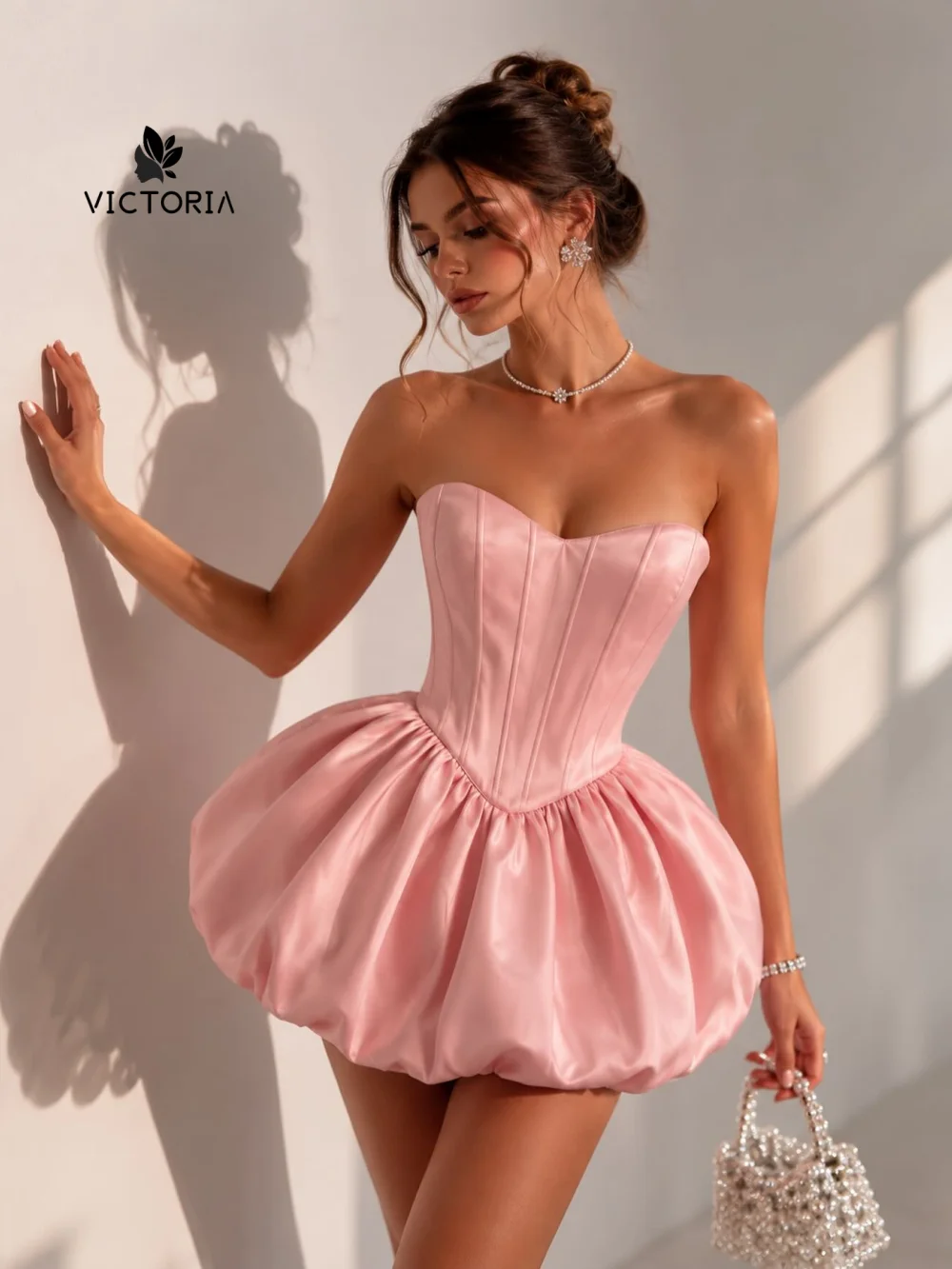 

Ballerina Pink Short Prom Dress Strapless Homecoming Dress Mini Birthday Party Drees Graduation Prom Night Party Gown Customized