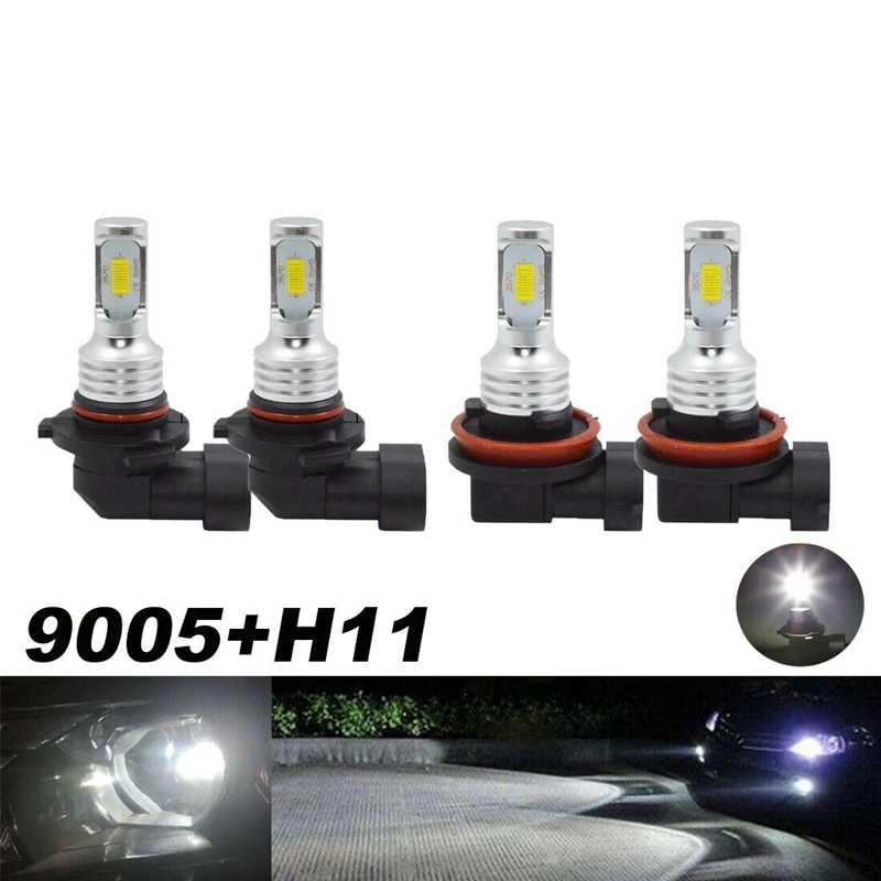 Kit de conversión de bombillas de faros LED, haz Alto y Bajo, súper blanco, 9005 K, H11, 4X, 6000