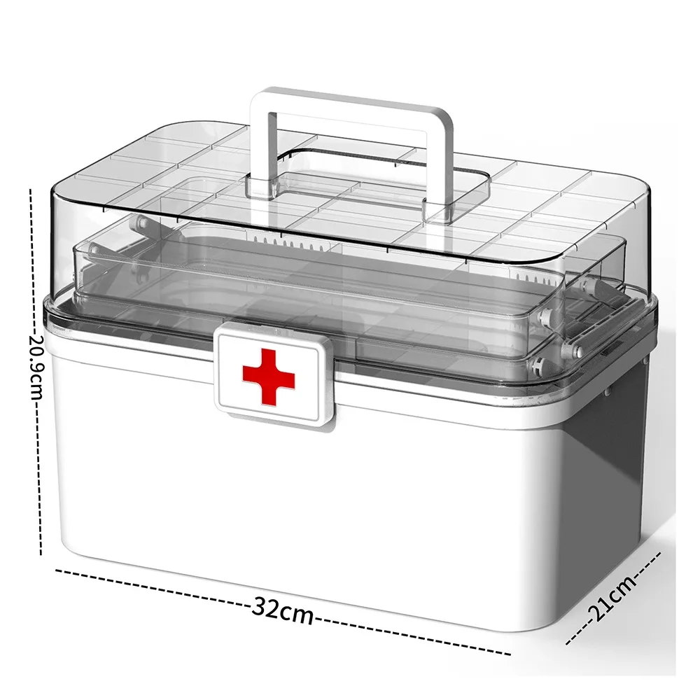

Пластиковая 3-слойная аптечка для сортировки, пылезащитная коробка для хранения лекарств с ручкой, большой вместительный органайзер для экстренной помощи, офис