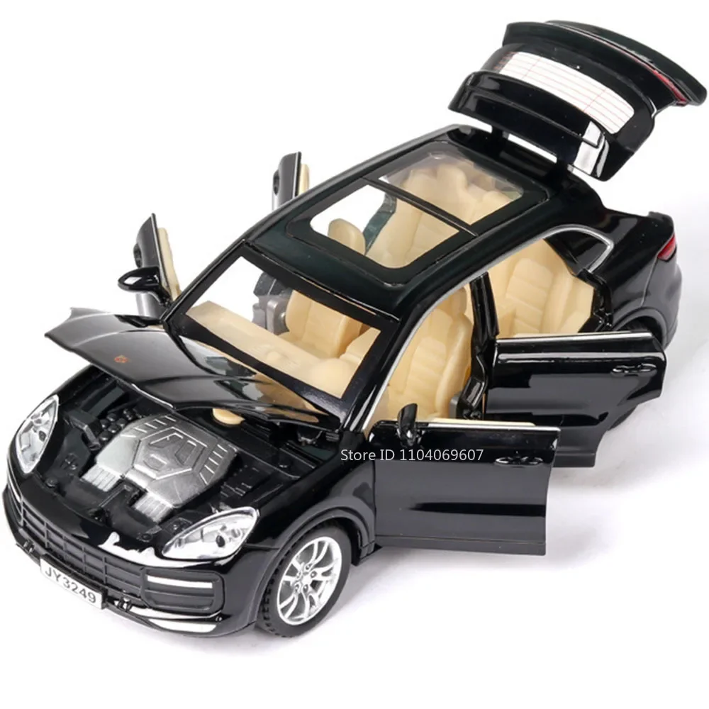 1:32 Scale Cayenne Macan Model Car Toys Alloy Diecast Doors Opened Sound Light Pull Back Ornament Toy Vehicles for Kids Gifts