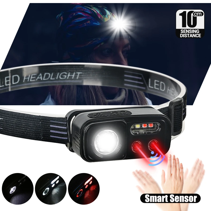 

High Powerful LED Induction Headlamp XPE+COB Flashlight USB Rechargeable Camping Fishing Search Light Waterproof Headlight