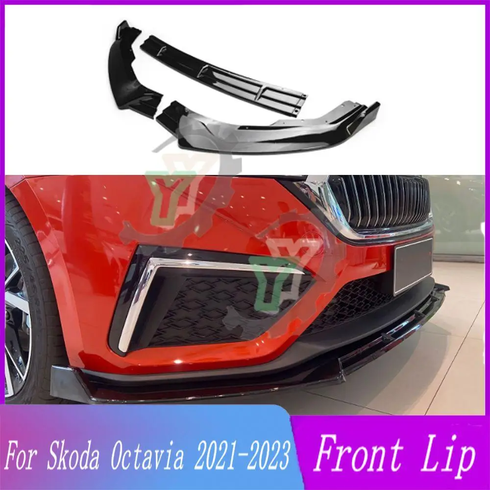 

For Skoda Octavia 2021 2022 2023 Car Front Bumper Lip Spoiler Splitter Diffuser Detachable Body Kit Cover Guard