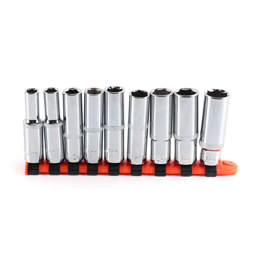 3/8 Inch Drive 8-16mm Long Socket Set Power Accessories with Plastic Rack Color Send Randomly for Home Improvement Car Repair