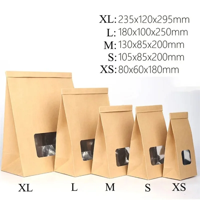 

10PCS Open Top Kraft Paper Stand-Up Gift Bags with Window - Eco-Friendly Treat Pouches for Candy, Snacks, Coffee, Tea