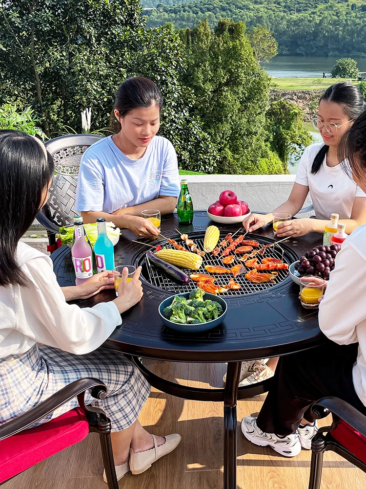 Outdoor Barbecue Table and Chair Courtyard Outdoor Garden Terrace Leisure Combination Household Carbon Roasted Charcoal