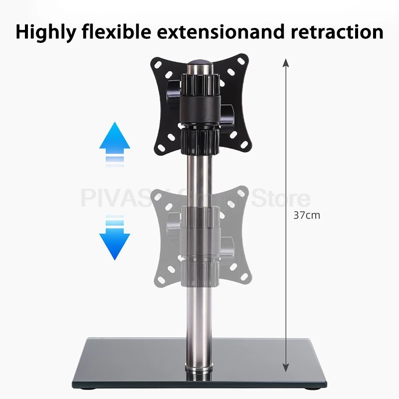 14-32 インチ画面 360 用ユニバーサル モニター スタンド °   回転高さ調節可能な強化ガラスベースデスクトップマウント多機能