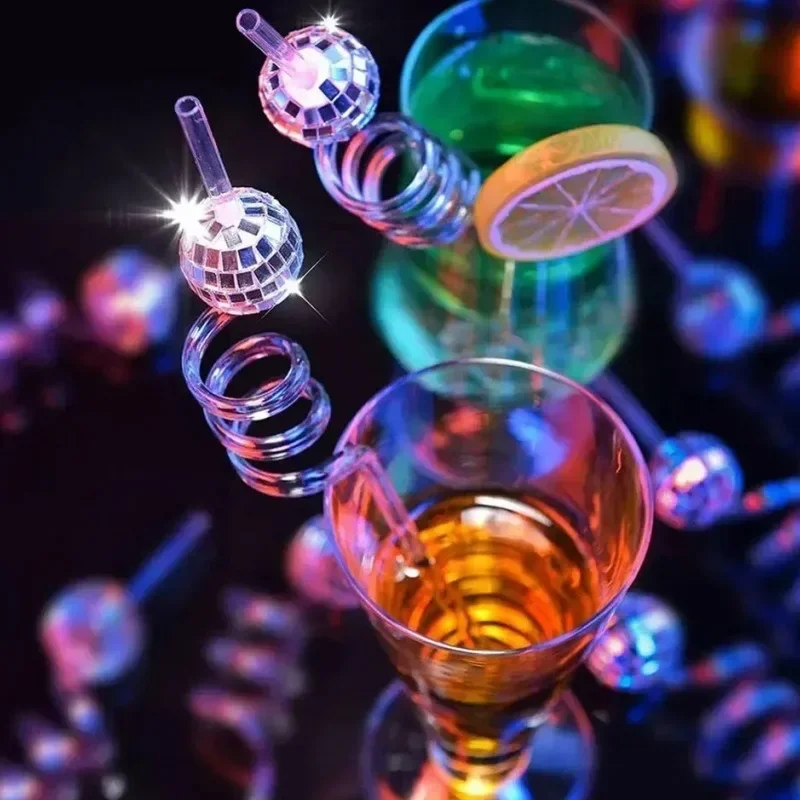 5pcs Colorful Disco Ball Straw Disco Ball Birthday Party Decor Color Light Ball Drinking Straws Disco Birthday Party Supplies